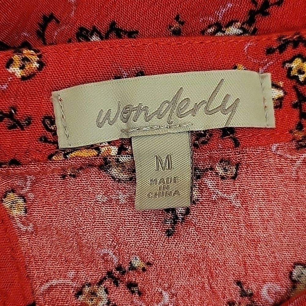 WONDERLY Red Ditsy Floral Mexican Embroidered Mini Trapeze Fiesta Dress - Picture 8 of 9